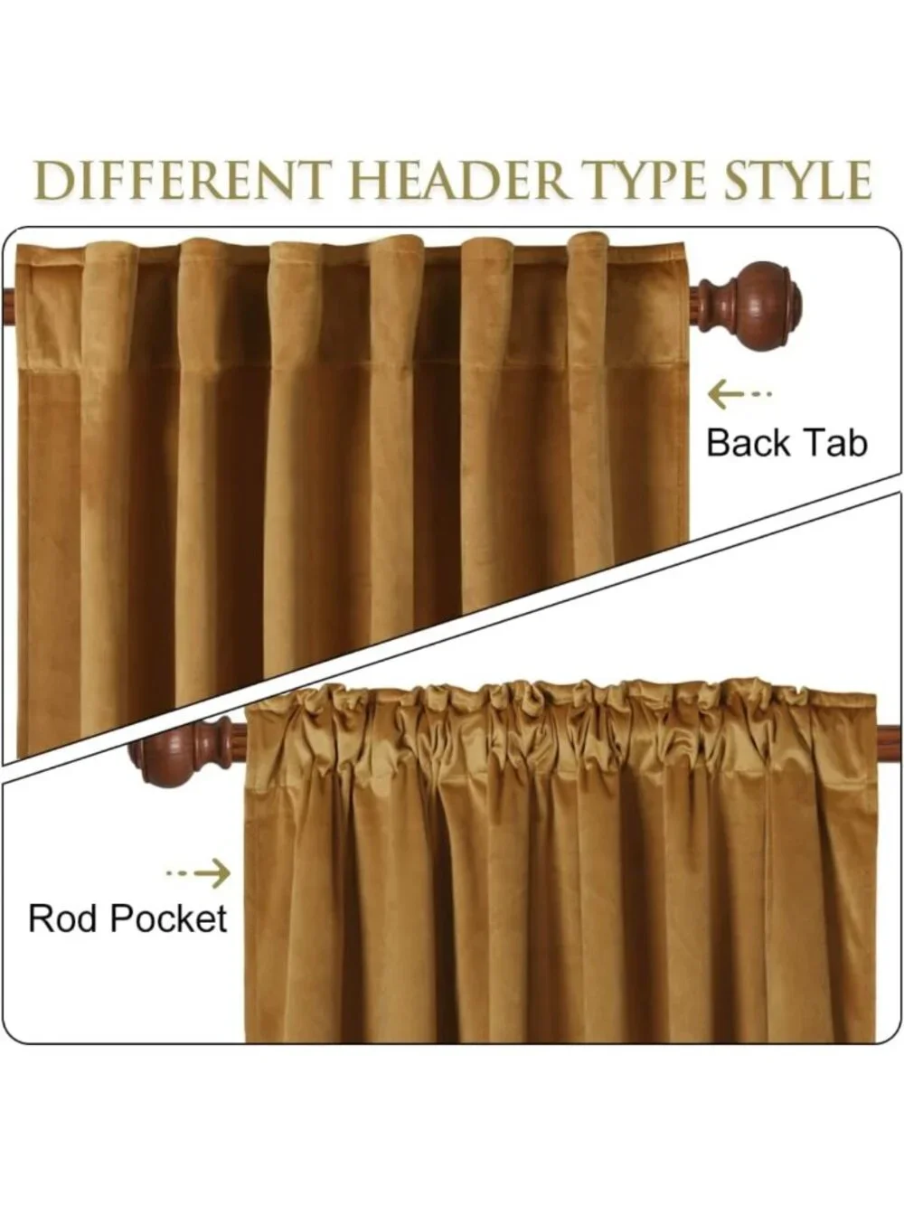 Boho Gold Brown Velvet Curtains, 2 Panels, Back Tab, W52 x L90, Fall Decor